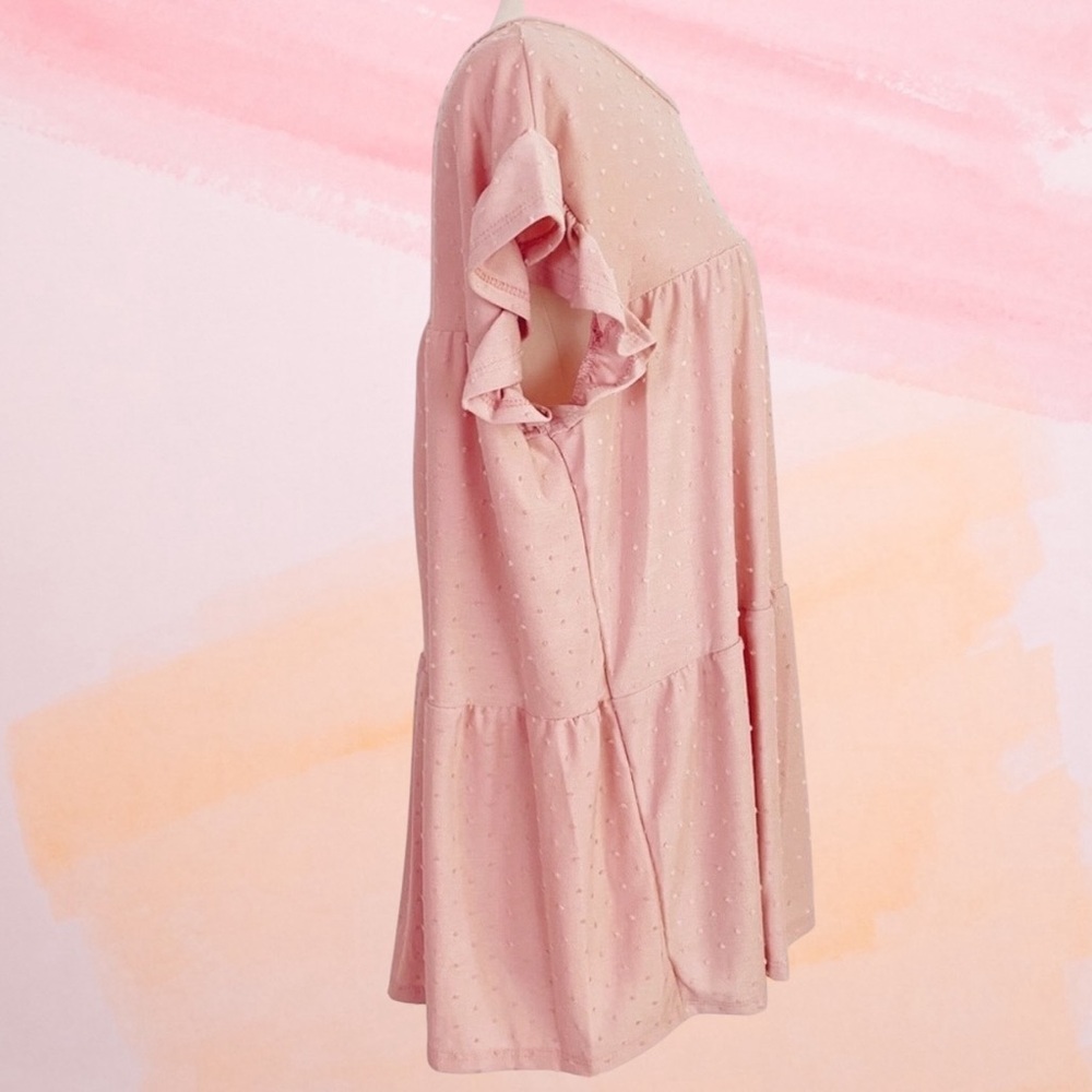 Perfect Peach Swiss Dot Ruffle Cap Sleeve Tiered Top Women’s Plus 1X Dusty Pink - Picture 6 of 10